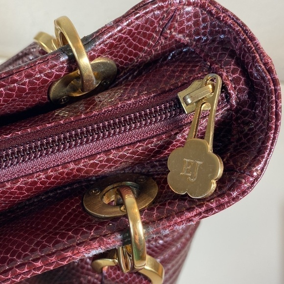 Eric JAVITS Quilted Leather Tote Shoulder Bag Purse Burgandy - Picture 13 of 16